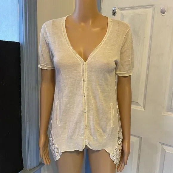 Y2K Park Hurst Sz M Knit Lace Button Up Lady Top Blouse Ivory Fairy Angel Dolls - Picture 2 of 8